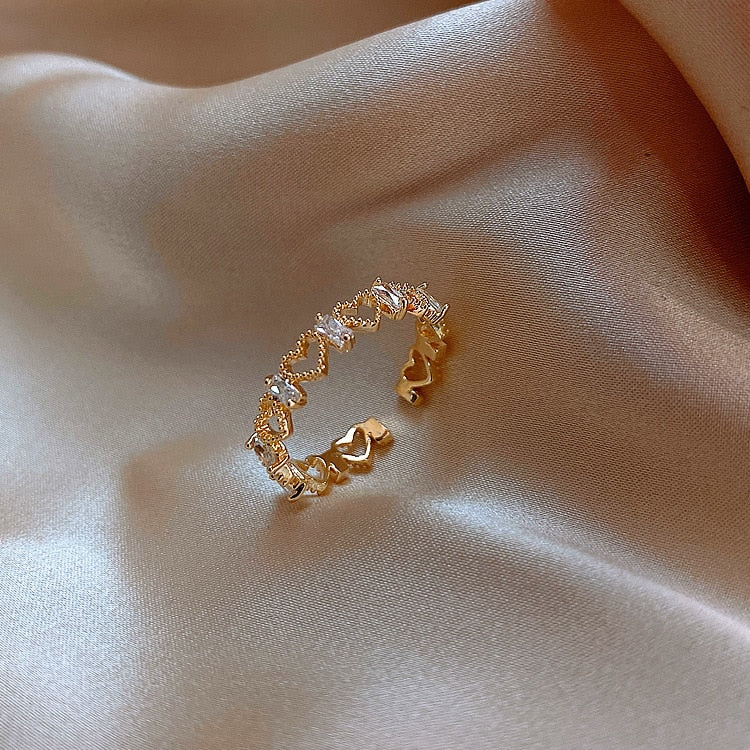 2020 South Korea&#39;s New Hollow Heart-shaped Opening Ring Exquisite Fashion Simple Index Finger Ring Women&#39;s Banquet Jewelry
