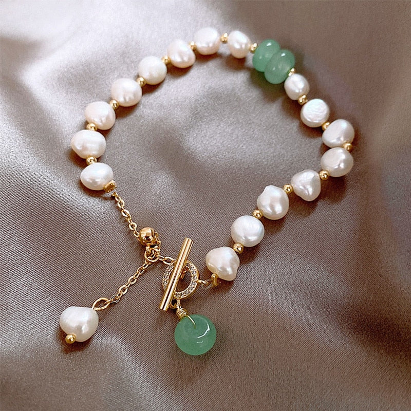 Korean hot selling fashion jewelry simple natural freshwater pearl bracelet elegant women's stretch adjustable stone bracelet