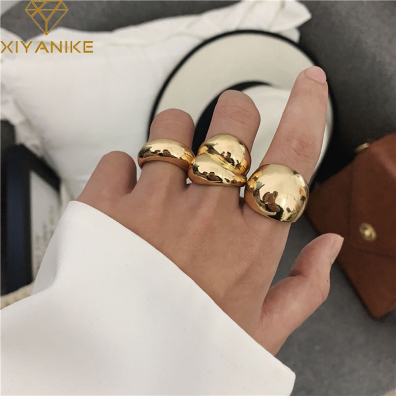 XIYANIKE Minimalist Silver Color  Finger Rings for Women Couples Trendy Elegant French Gold Geometric Punk Party Jewelry