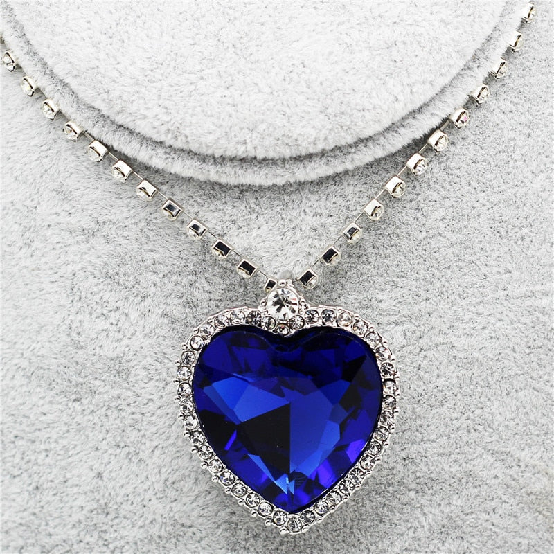 Heart of Ocean Blue Heart Love Forever Jewelry Set For Women Crystal Rhinestones Necklace Earrings Ring Bracelet Set