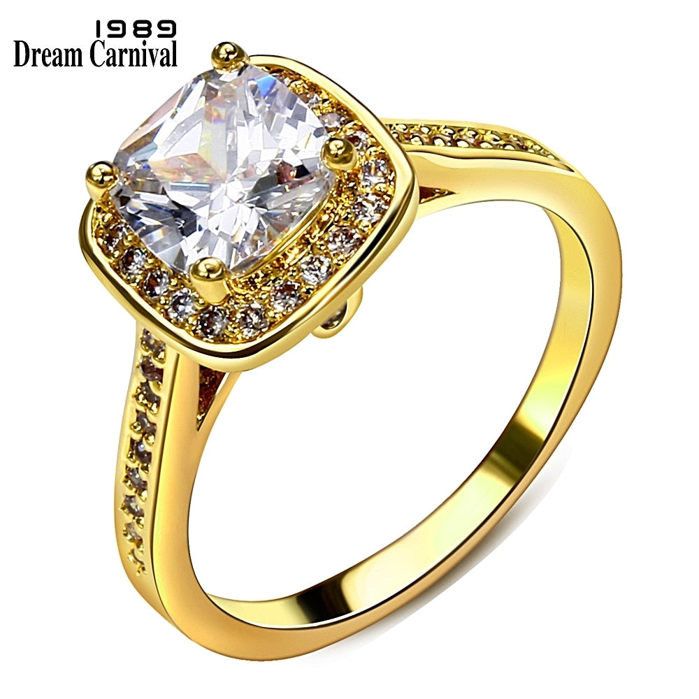 DreamCarnival1989 Women Wedding Party Jewelry Rhodium Gold Color Big Square Zircon Solitaire Rings YR7233 Gift Anillos Mujer