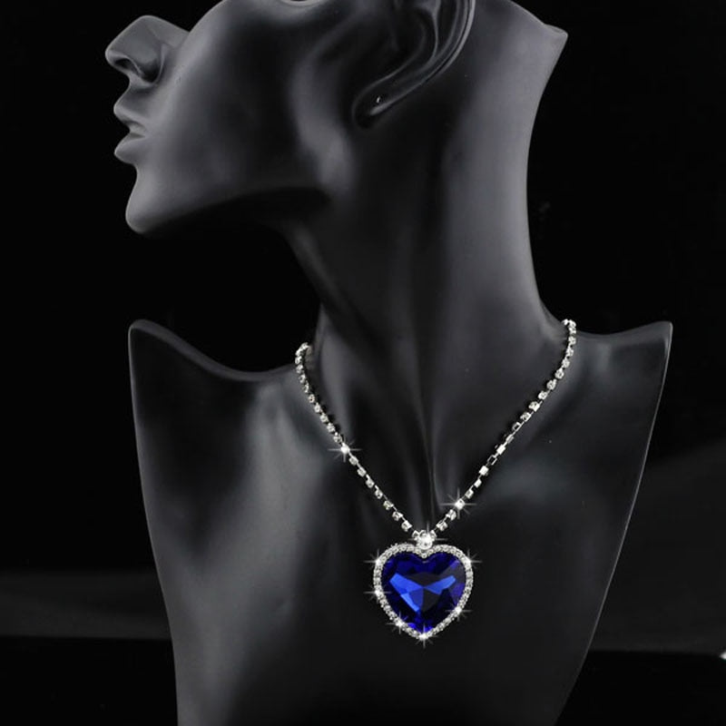 Heart of Ocean Blue Heart Love Forever Jewelry Set For Women Crystal Rhinestones Necklace Earrings Ring Bracelet Set