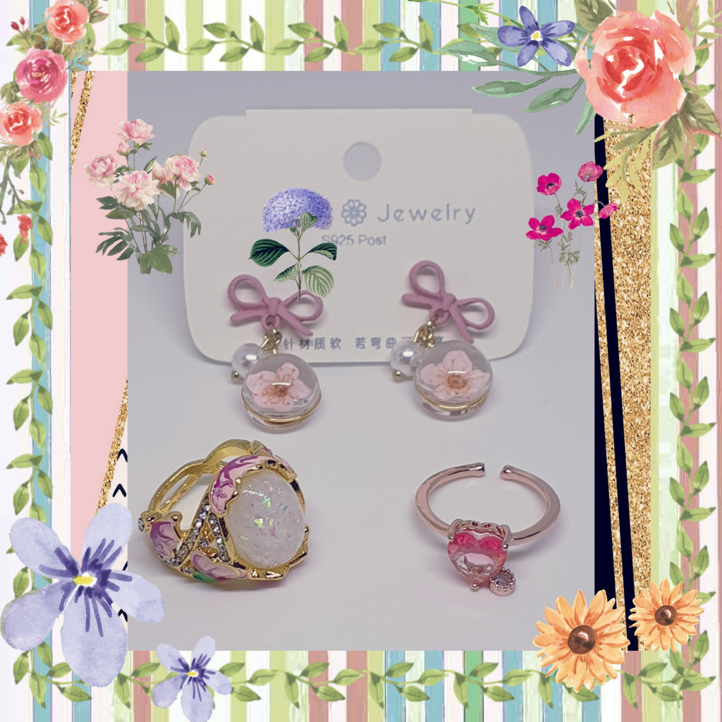 Flower Ring & Earrings and Heart Ring package