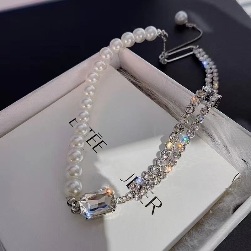 Korean Style Simulation Pearl Asymmetric Choker Multilayer Necklaces For Women Trendy Naive and Romantic Clavicle Chain 2021 New