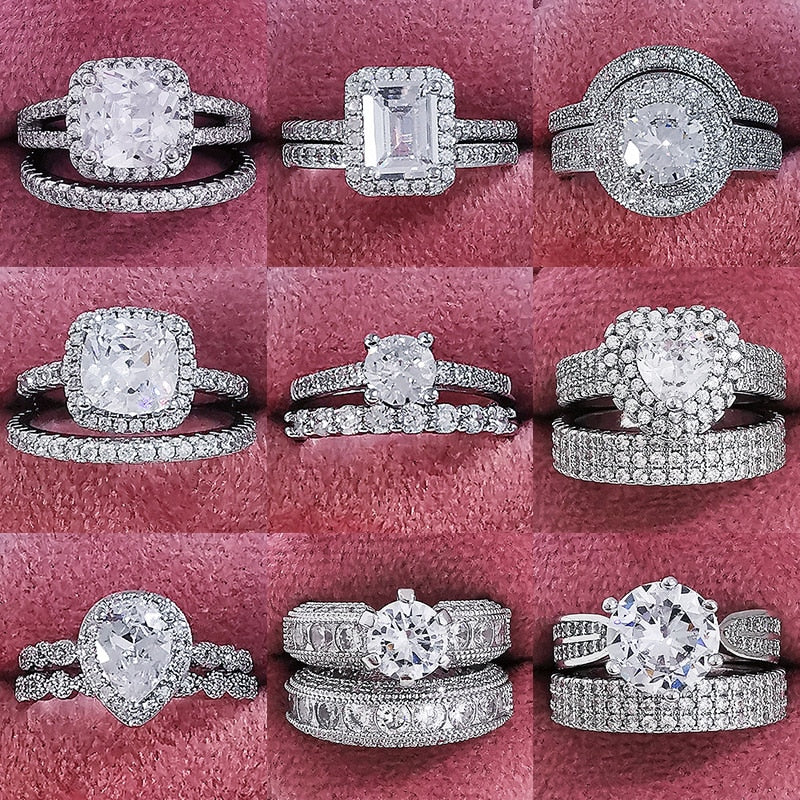 2022 New Luxury Silver Color Luxury Big Wedding Rings Set for Bridal Women Engagement Finger Party Gift Designer Jewelry R4428