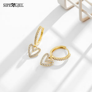 SIPENGJEL Fashion Cubic Zircon Dainty Love Heart Drop Earrings Women&#39;s Korean Style Gold Hoop Earrings For Women Jewelry 2022